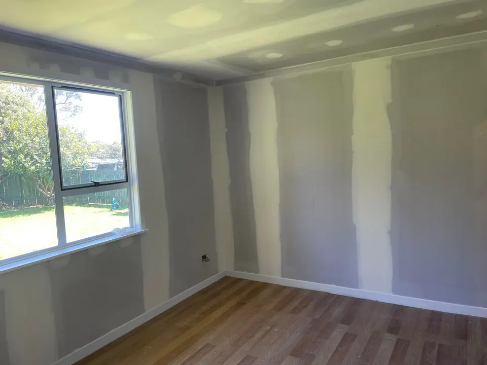 Living area with new Gib stopped and ready for paint