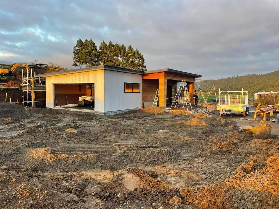 New garage and studio building under construction