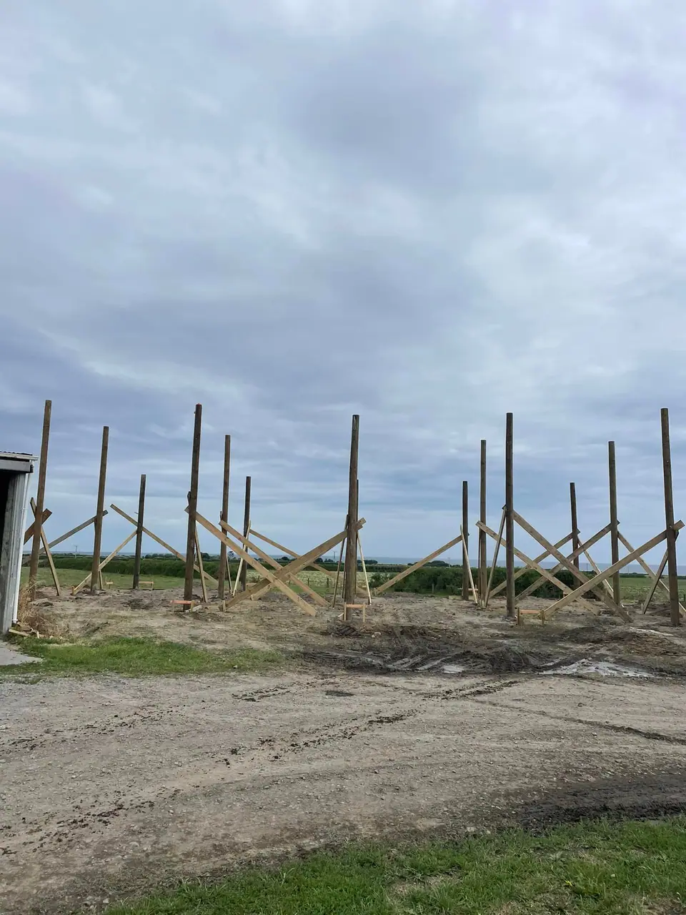 Poles set out and braced for a new rural shed