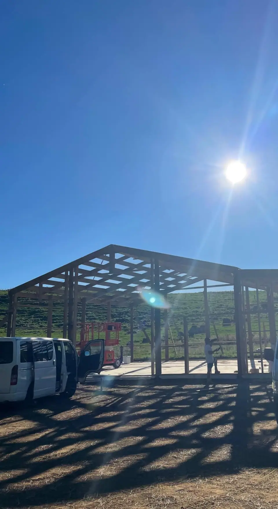 Steel portal frames forming a large open structure