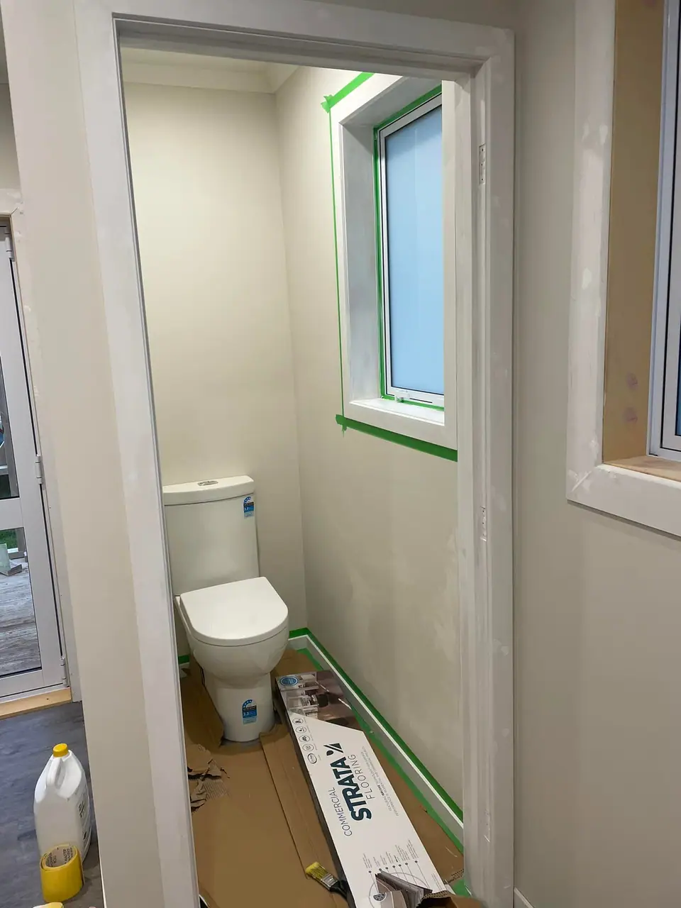 Separate toilet room during the final stages of a renovation